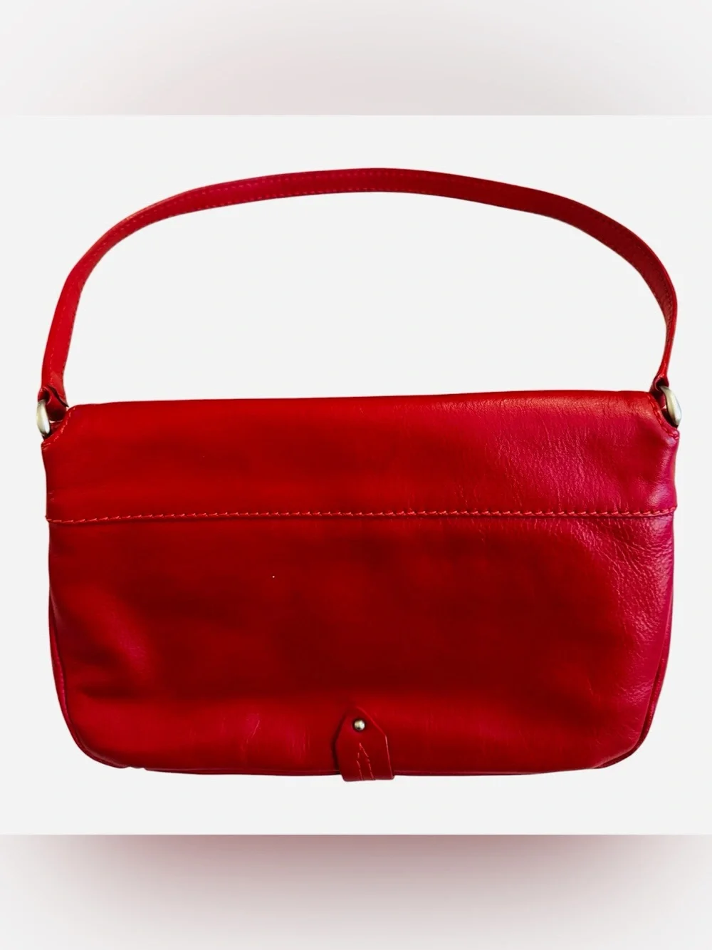 ili New York Red Genuine Leather Shoulder Bag Zip Pocket Baguette Purse